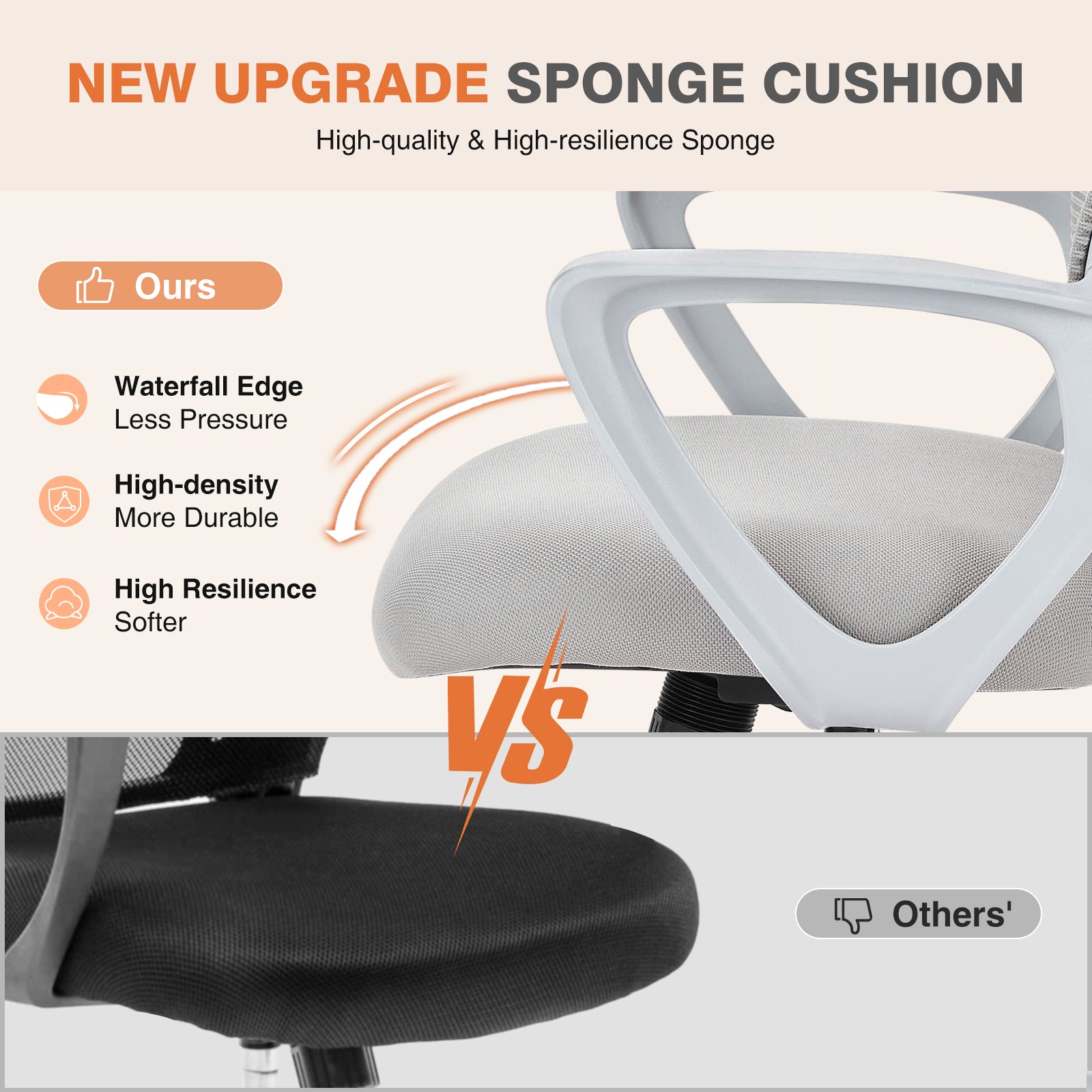 Sweetcrispy Ergonomic Office Chair Home Desk Mesh Chair With Fixed Armrest Executive Computer Chair With Soft Foam Seat Cushion Gray Nylon Mesh