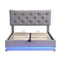 Full Size Upholstered Bed With Hydraulic Storage System And Led Light, Modern Platform Bed With Button Tufted Design Headboard, Gray Gray Linen