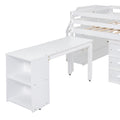 Full Size Loft Bed With Retractable Writing Desk And 3 Drawers, Wooden Loft Bed With Storage Stairs And Shelves, White White Solid Wood Mdf