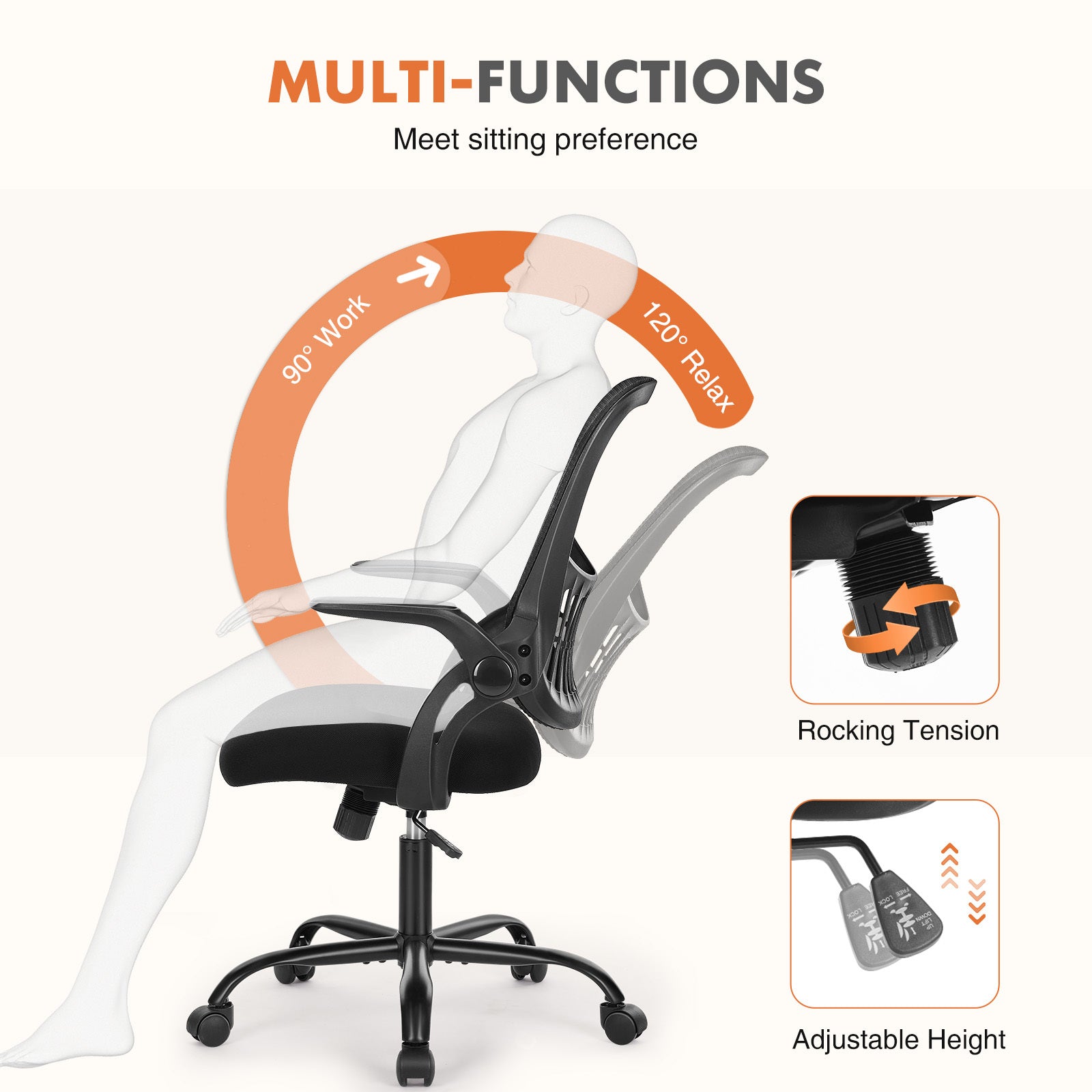 Sweetcrispy Office Mid Back Ergonomic Mesh Computer Desk Larger Seat Executive Height Adjustable Swivel Task Chair With Lumbar Support Black Nylon Mesh