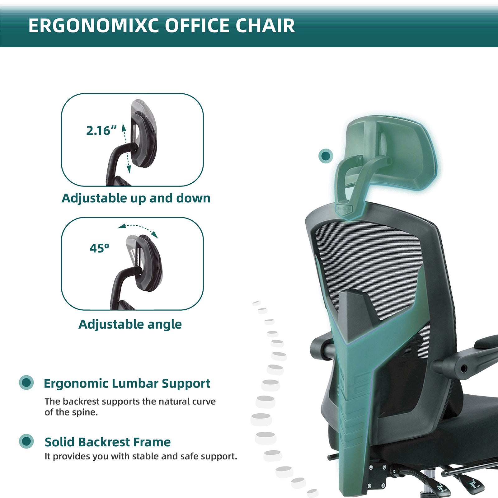 Sweetcrispy Mesh High Back Ergonomic Office Chair Lumbar Support Pillow Computer Desk Chair Black Nylon Mesh