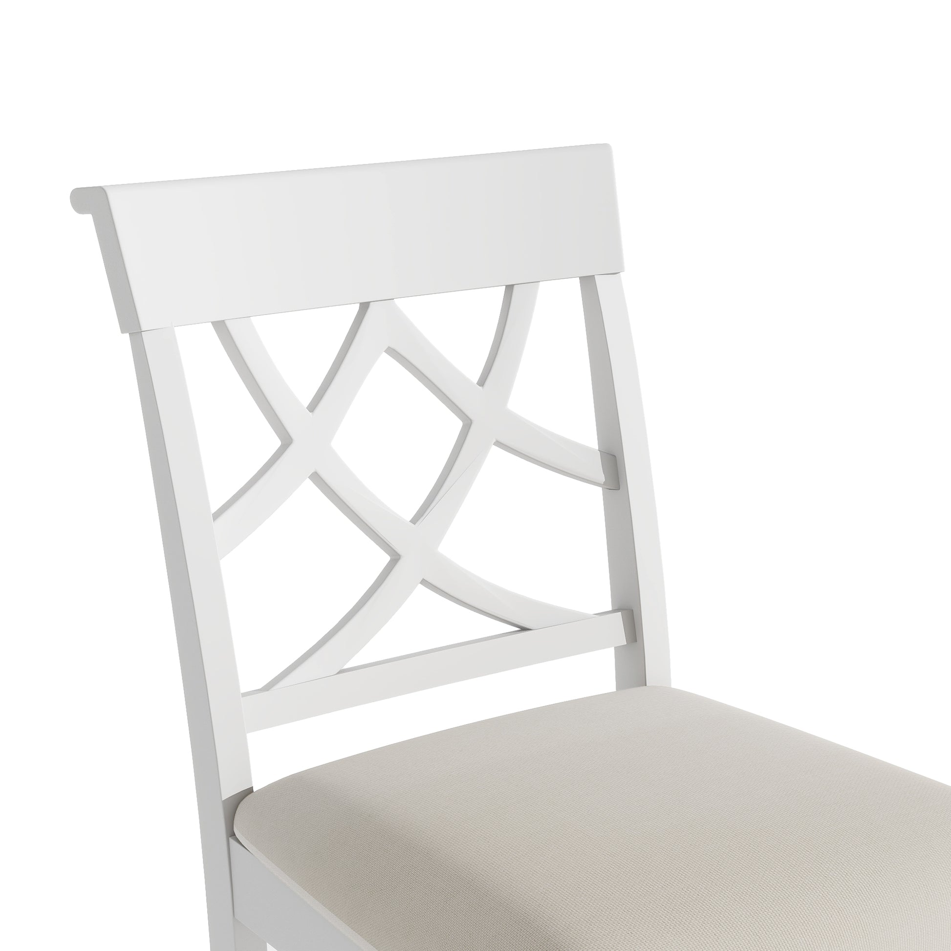 Updated Counter Height 5 Piece Solid Wood Dining Table Set, 59*35.4Inch Table With Curved Wine Rack And 4 Upholstered Chairs, White Wood Dining Room Solid Wood Rubberwood Rectangular Dining Table With Chair Wood Wood White Solid Back Seats 4 Farmhouse 4