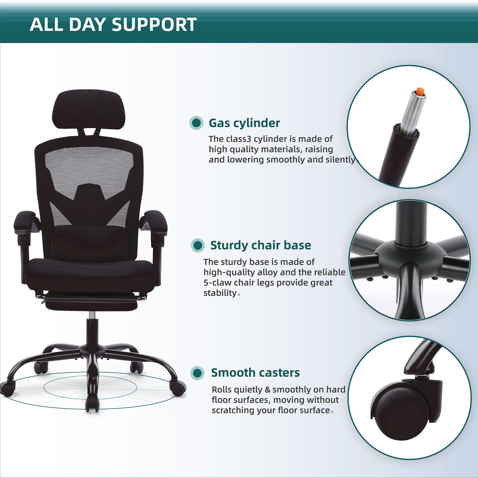 Sweetcrispy Mesh High Back Ergonomic Office Chair Lumbar Support Pillow Computer Desk Chair Black Nylon Mesh