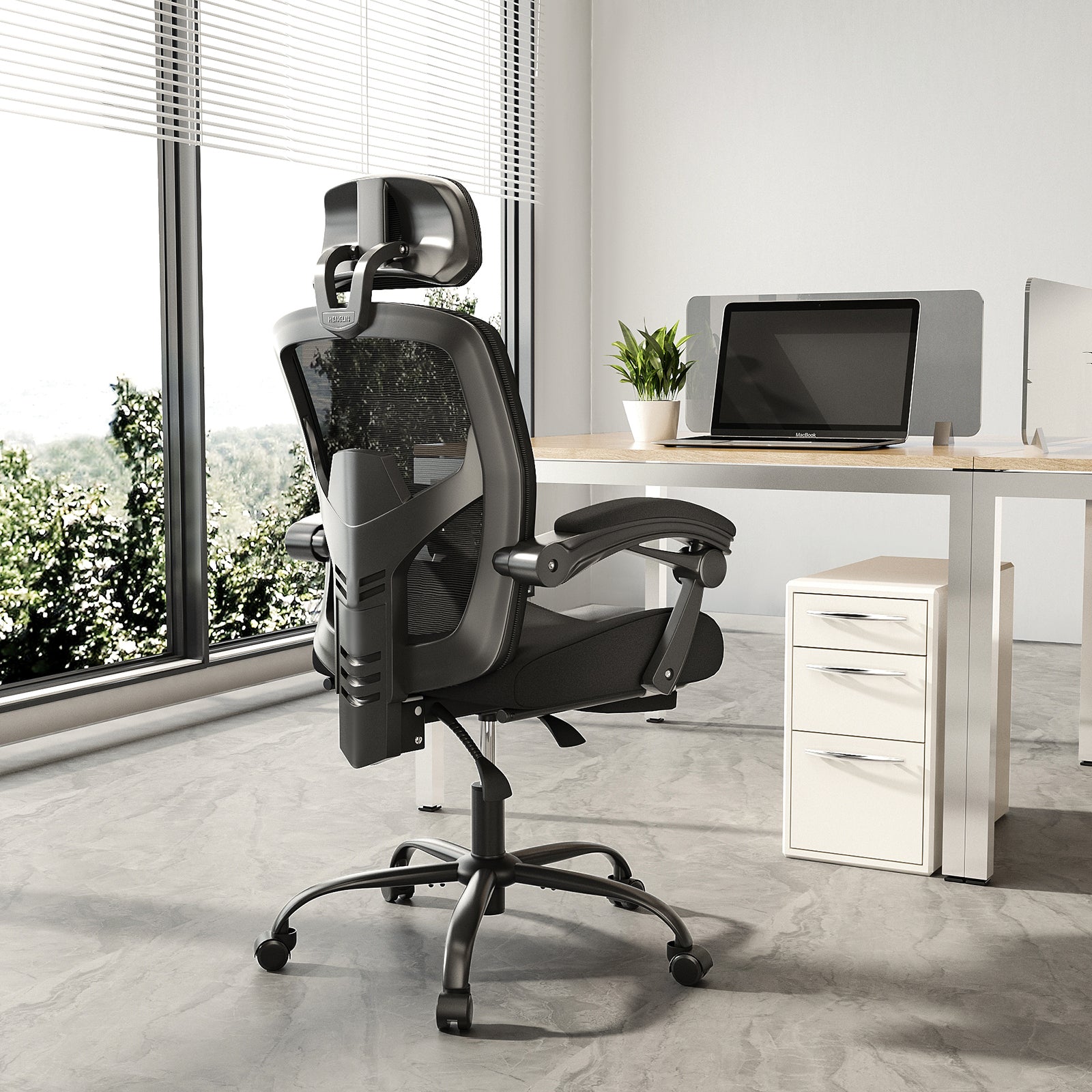 Sweetcrispy Mesh High Back Ergonomic Office Chair Lumbar Support Pillow Computer Desk Chair Black Nylon Mesh