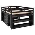 Full Size Loft Bed With Retractable Writing Desk And 3 Drawers, Wooden Loft Bed With Storage Stairs And Shelves, Espresso Espresso Solid Wood Mdf
