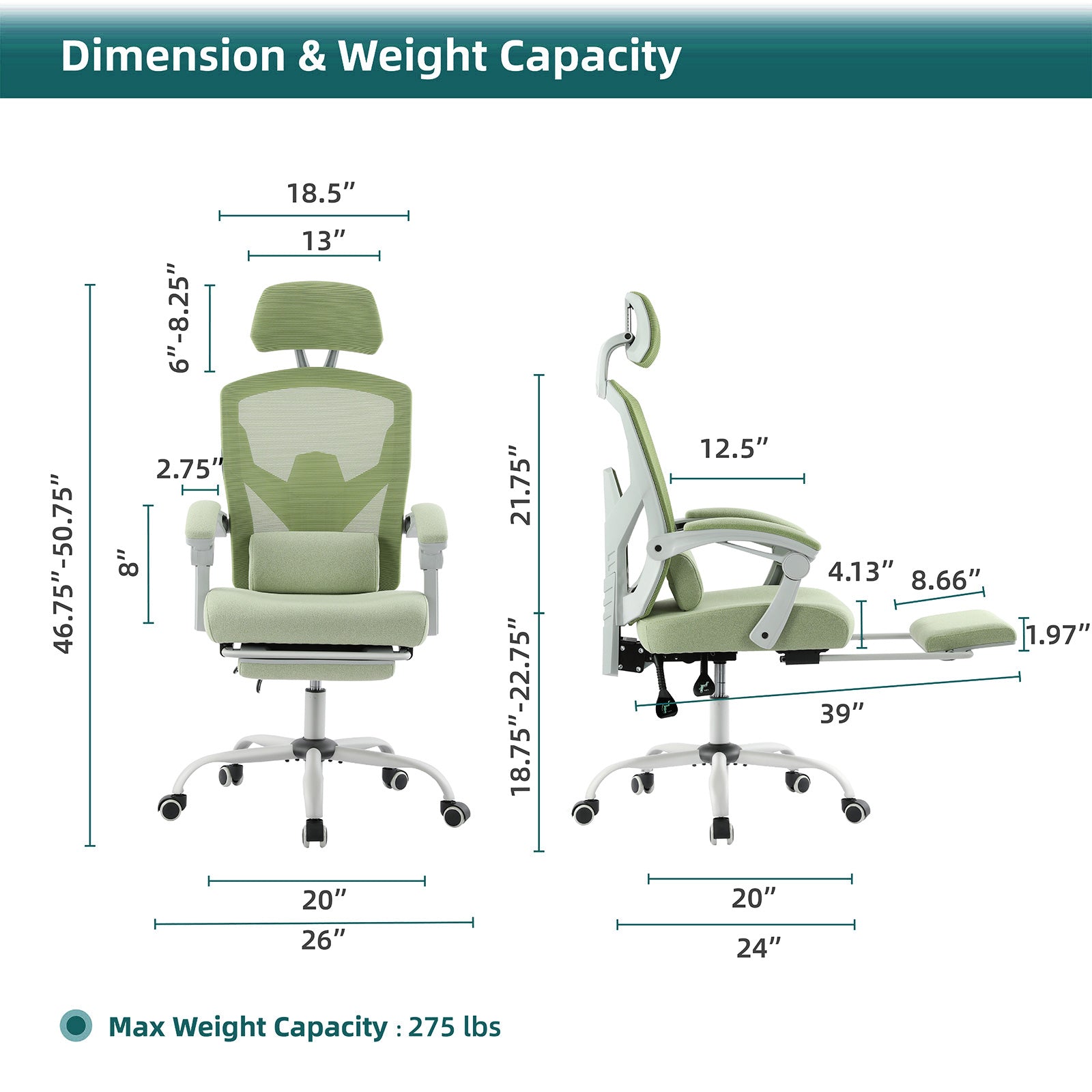 Sweetcrispy Mesh High Back Ergonomic Office Chair Lumbar Support Pillow Computer Desk Chair Green Nylon Mesh