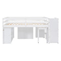 Full Size Loft Bed With Retractable Writing Desk And 3 Drawers, Wooden Loft Bed With Storage Stairs And Shelves, White White Solid Wood Mdf