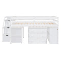 Full Size Loft Bed With Retractable Writing Desk And 3 Drawers, Wooden Loft Bed With Storage Stairs And Shelves, White White Solid Wood Mdf