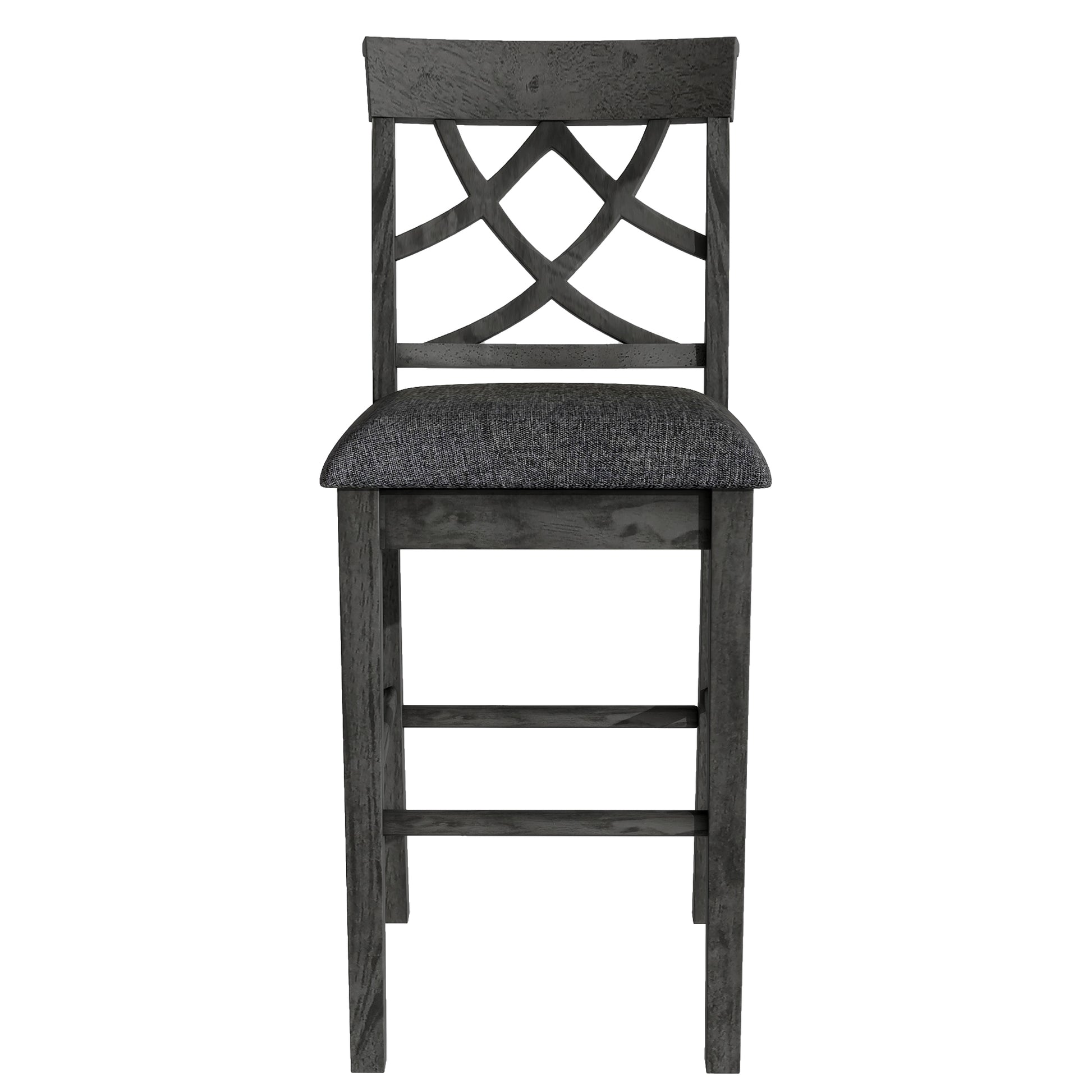 Updated Counter Height 5 Piece Solid Wood Dining Table Set, 59*35.4Inch Table With Curved Wine Rack And 4 Upholstered Chairs, Grey Wood Dining Room Solid Wood Rubberwood Rectangular Dining Table With Chair Wood Wood Grey Solid Back Seats 4 Farmhouse 4