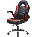Sweetcrispy Gaming Chair Pu Leather Computer Chair Ergonomic Office Chair With Lumbar Support, Height Adjustable Rolling Desk Chairs With Flip Up Armrests Black Red Pu