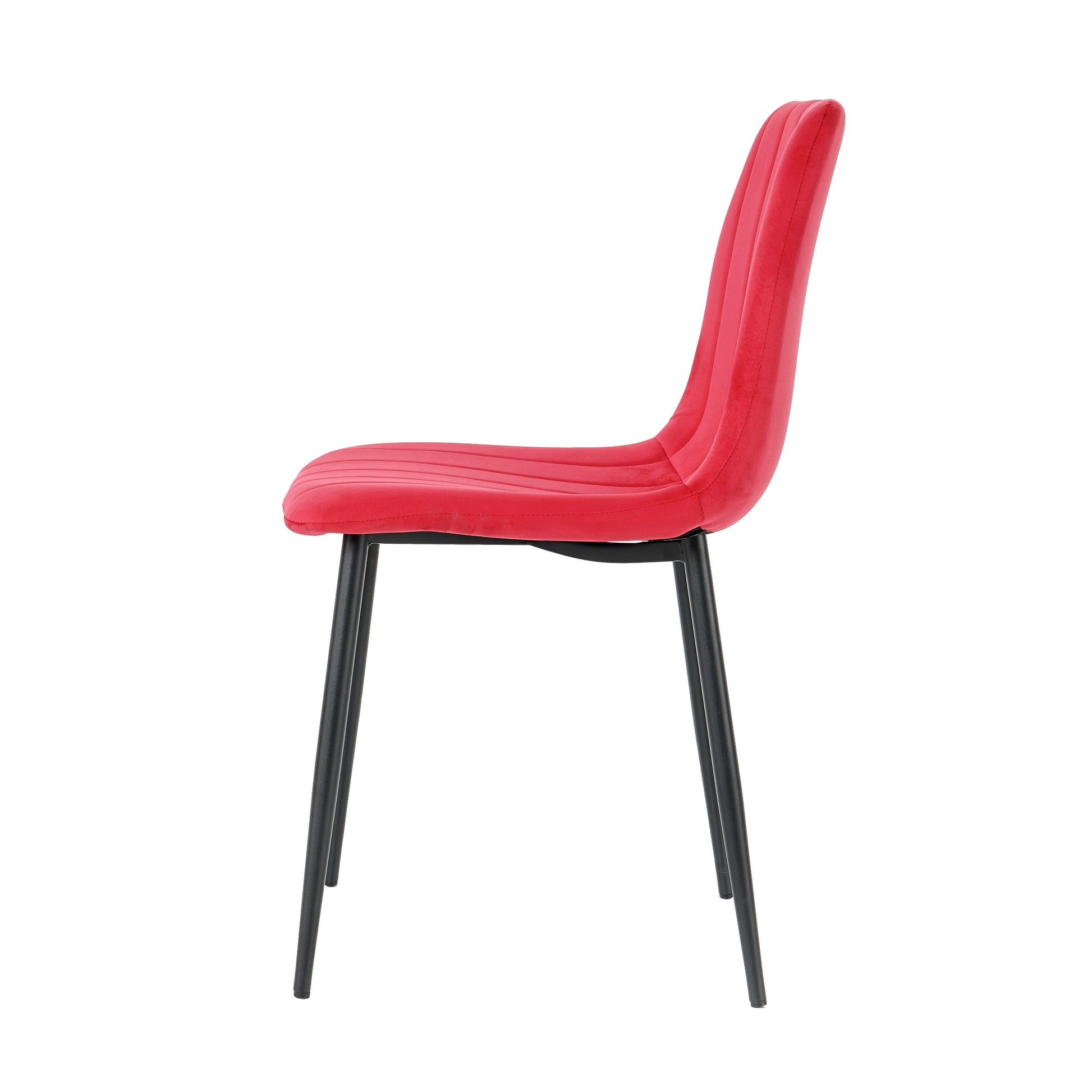 Table And Chair Set, One Table And Four Chairs. Clear Tempered Glass Table Top, 0.3 Feet Thick, Black Wrought Iron Legs. Black Spray Paint Chair Legs. Upholstered Chair Glass Red Metal Rectangular
