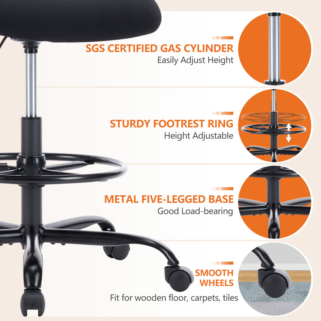 Sweetcrispy Drafting Tall Office Chair Ergonomic High Desk Chair With Flip Up Armrests Black Nylon Mesh