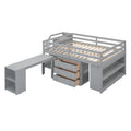 Full Size Loft Bed With Retractable Writing Desk And 3 Drawers, Wooden Loft Bed With Storage Stairs And Shelves, Gray Gray Solid Wood Mdf