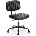 Sweetcrispy Pu Leather Low Back Task Chair Small Home Office Chair With Wheels Black Abs Rubber Steel Q235