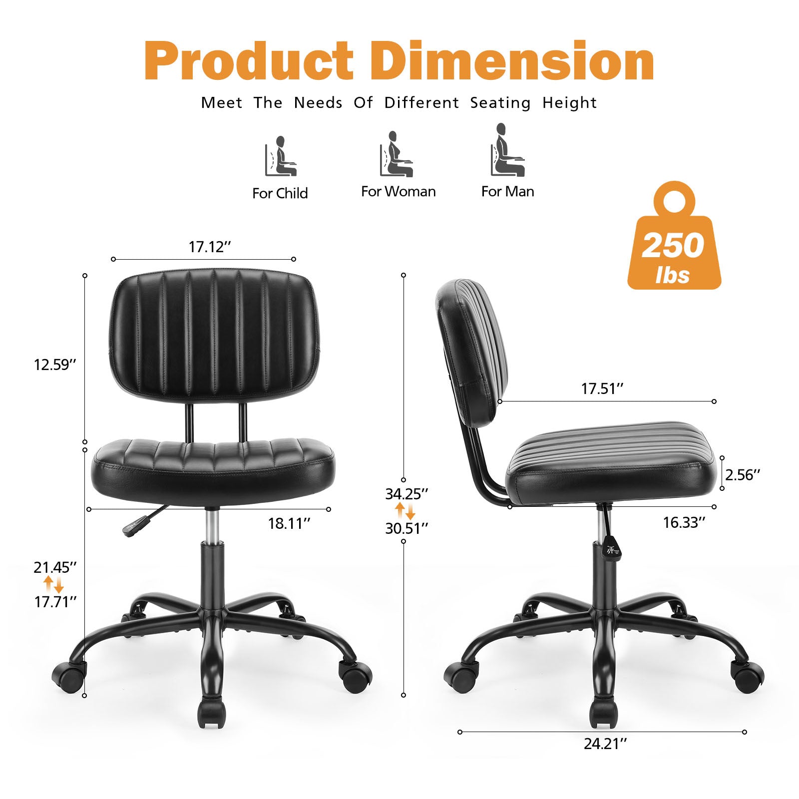 Sweetcrispy Pu Leather Low Back Task Chair Small Home Office Chair With Wheels Black Abs Rubber Steel Q235