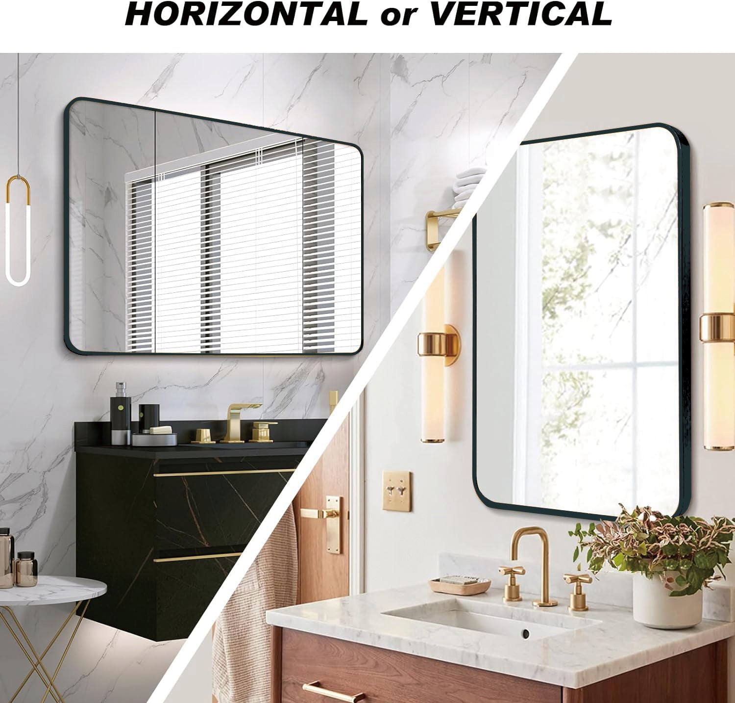 Black 30 "X40" Rectangular Bathroom Wall Mirror Black Classic Mdf Glass Aluminium Alloy