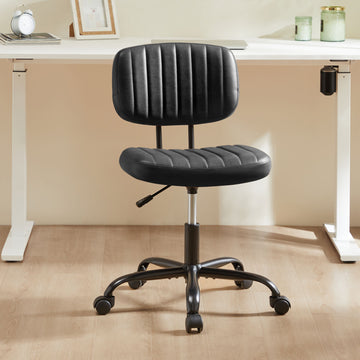 Sweetcrispy Pu Leather Low Back Task Chair Small Home Office Chair With Wheels Black Abs Rubber Steel Q235
