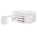 Full Size Loft Bed With Retractable Writing Desk And 3 Drawers, Wooden Loft Bed With Storage Stairs And Shelves, White White Solid Wood Mdf