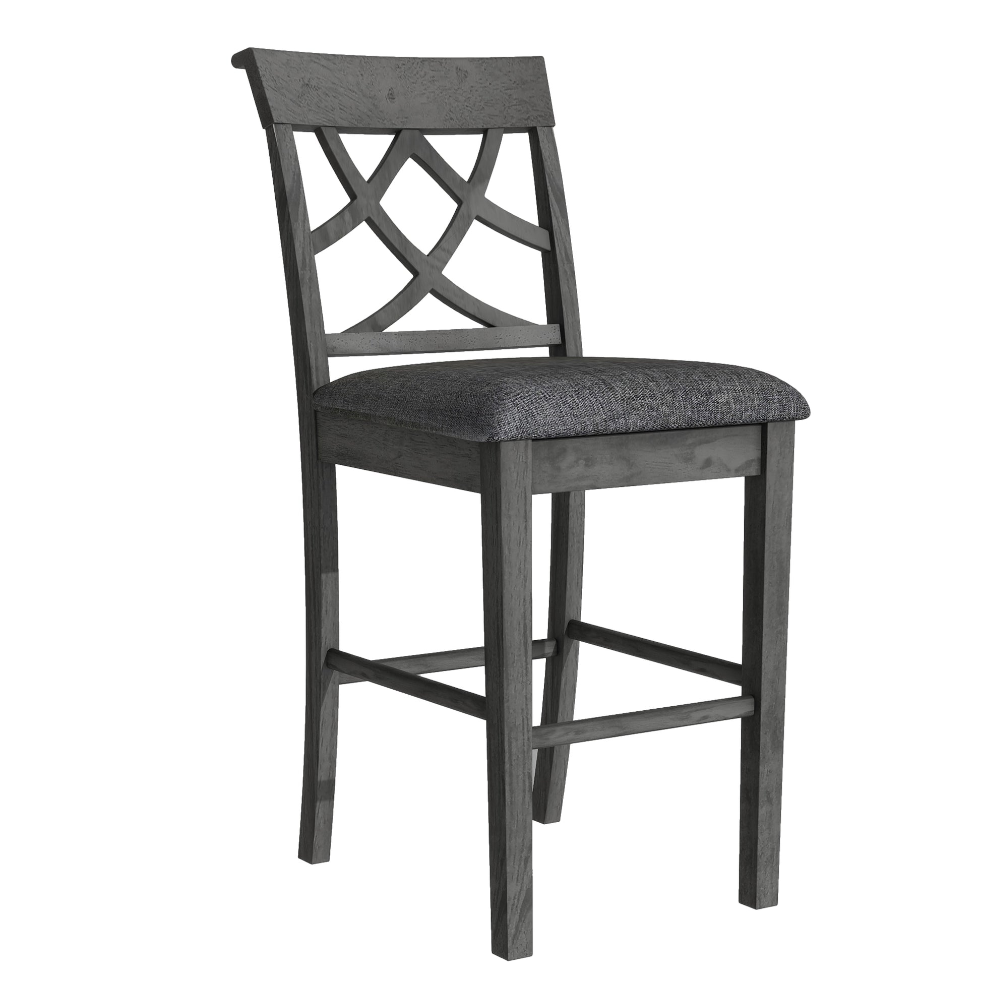 Updated Counter Height 5 Piece Solid Wood Dining Table Set, 59*35.4Inch Table With Curved Wine Rack And 4 Upholstered Chairs, Grey Wood Dining Room Solid Wood Rubberwood Rectangular Dining Table With Chair Wood Wood Grey Solid Back Seats 4 Farmhouse 4