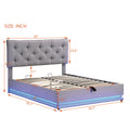 Full Size Upholstered Bed With Hydraulic Storage System And Led Light, Modern Platform Bed With Button Tufted Design Headboard, Gray Gray Linen