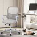 Sweetcrispy Ergonomic Office Chair Home Desk Mesh Chair With Fixed Armrest Executive Computer Chair With Soft Foam Seat Cushion Gray Nylon Mesh