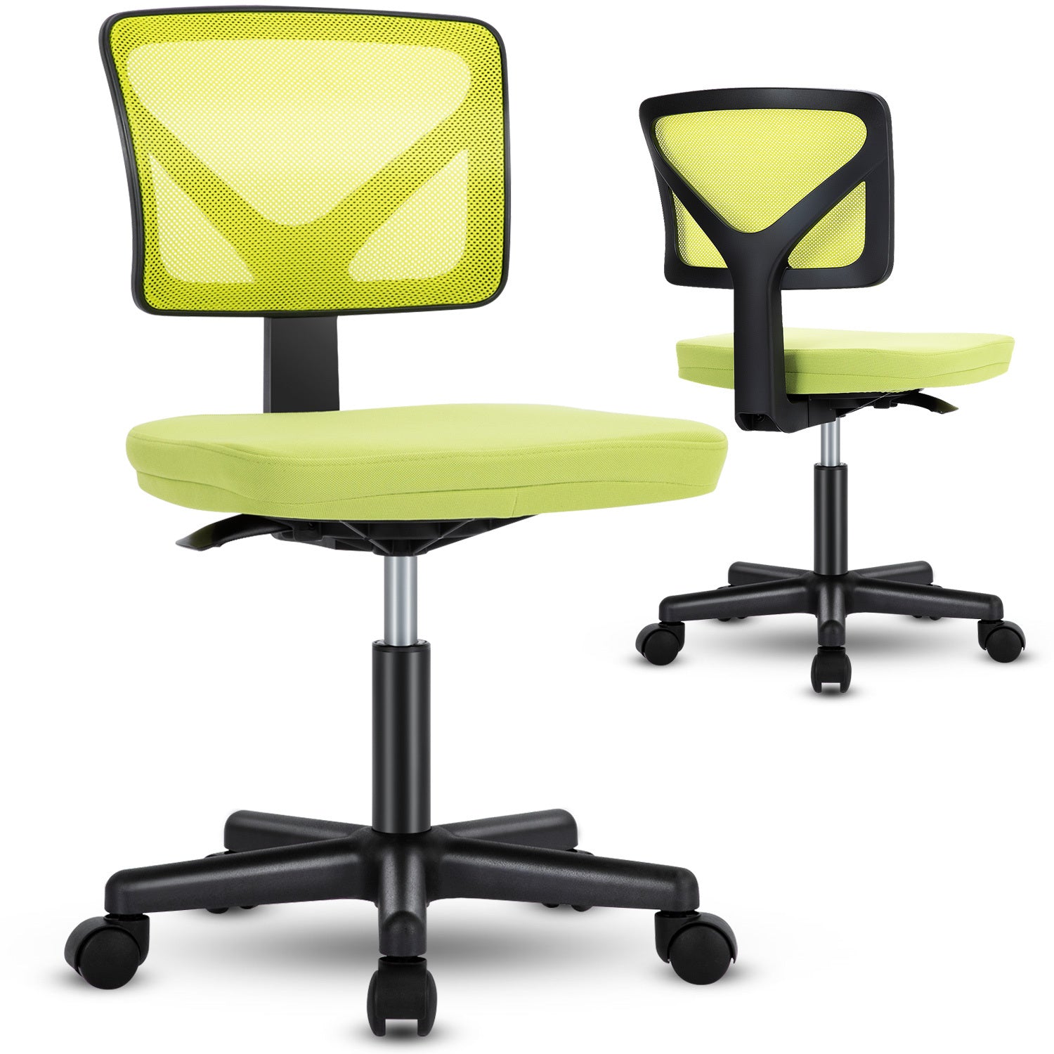 Sweetcrispy Armless Desk Chair Small Home Office Chair With Lumbar Support Green Nylon Mesh