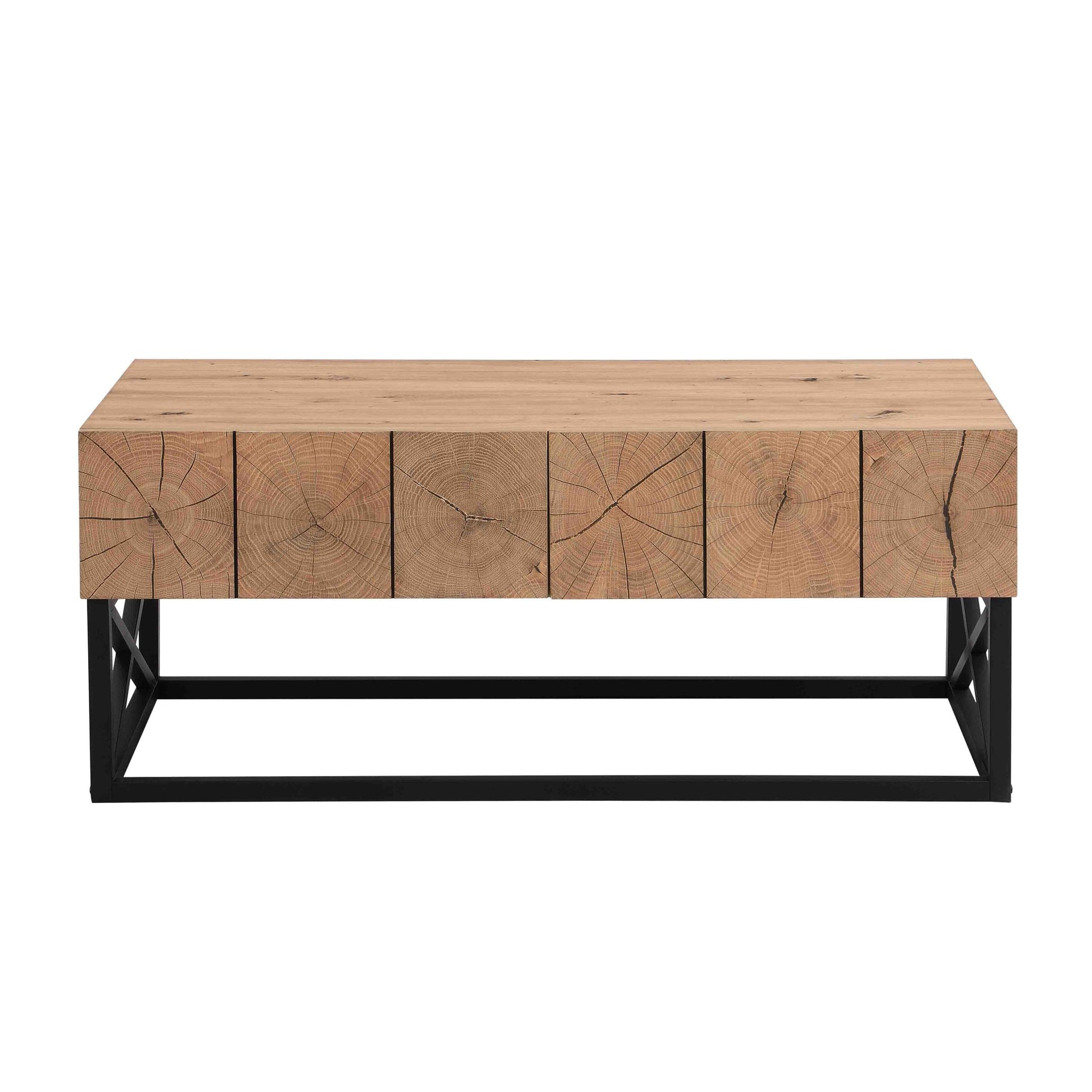 43.31'' Luxury Coffee Table With Two Drawers, Industrial Coffee Table For Living Room, Bedroom & Office Natural Mdf Iron