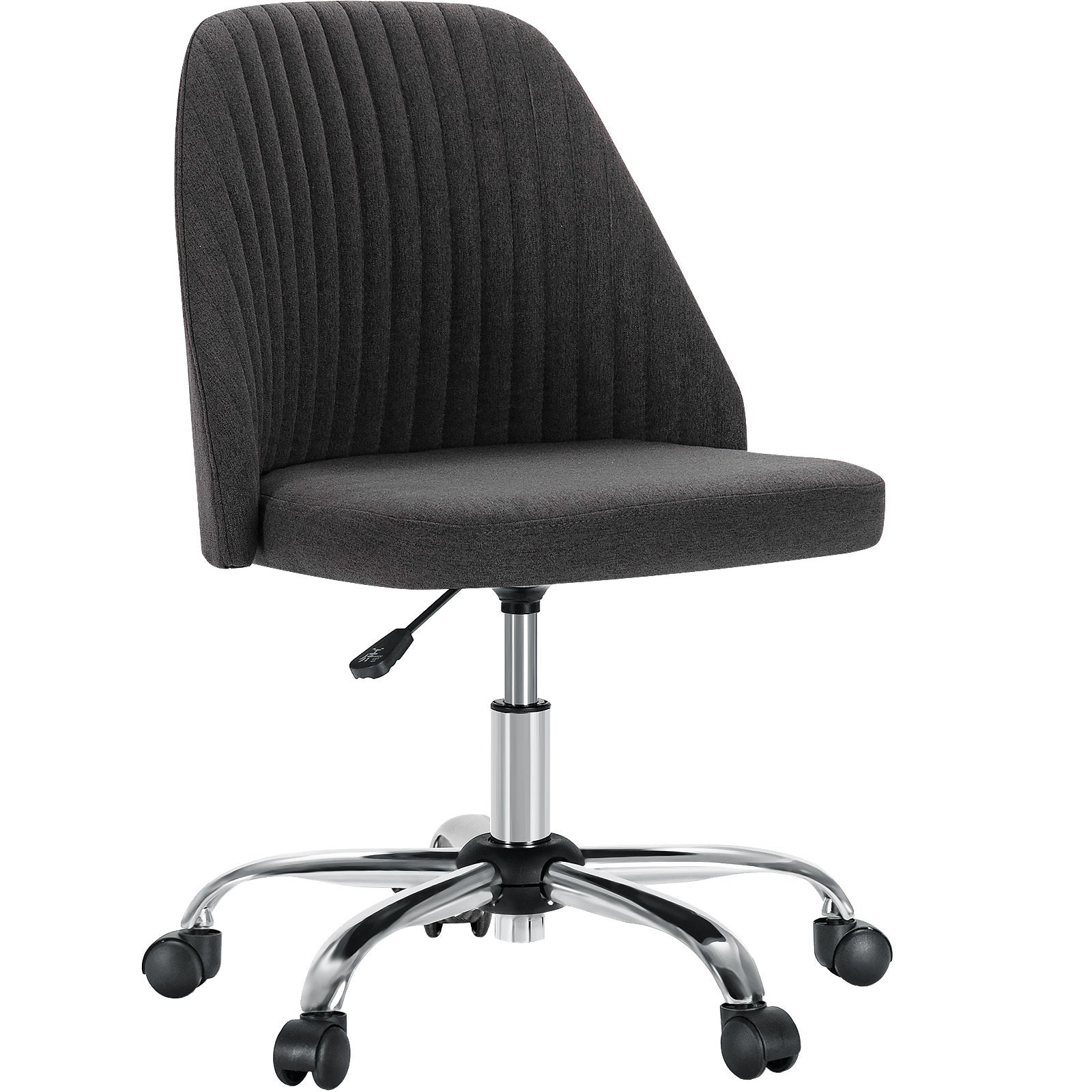 Sweetcrispy Armless Home Office Desk Chair With Wheels Adjustable Swivel Task Computer Vanity Chair For Small Spaces Dark Gray Fabric