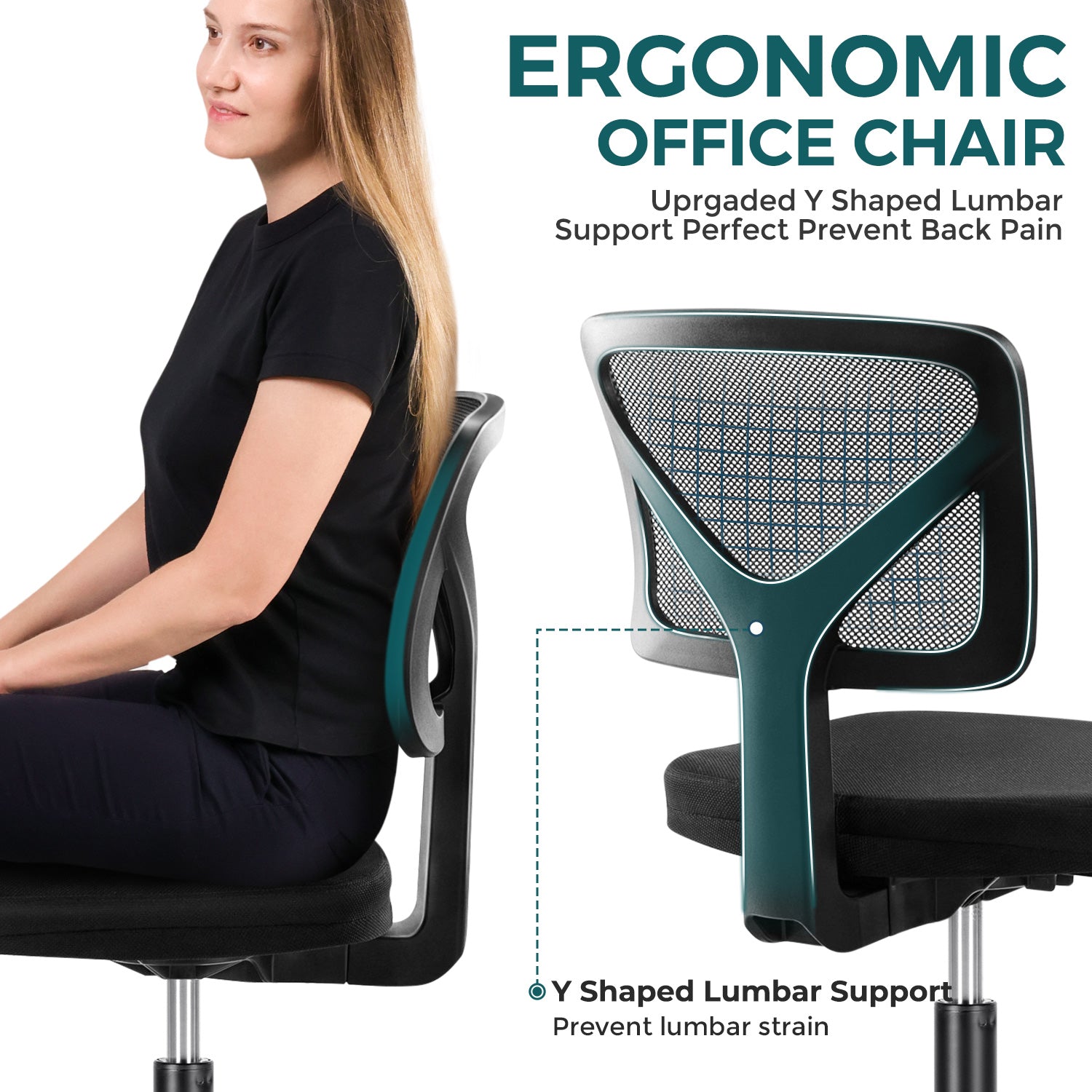 Sweetcrispy Armless Desk Chair Small Home Office Chair With Lumbar Support Black Nylon Mesh