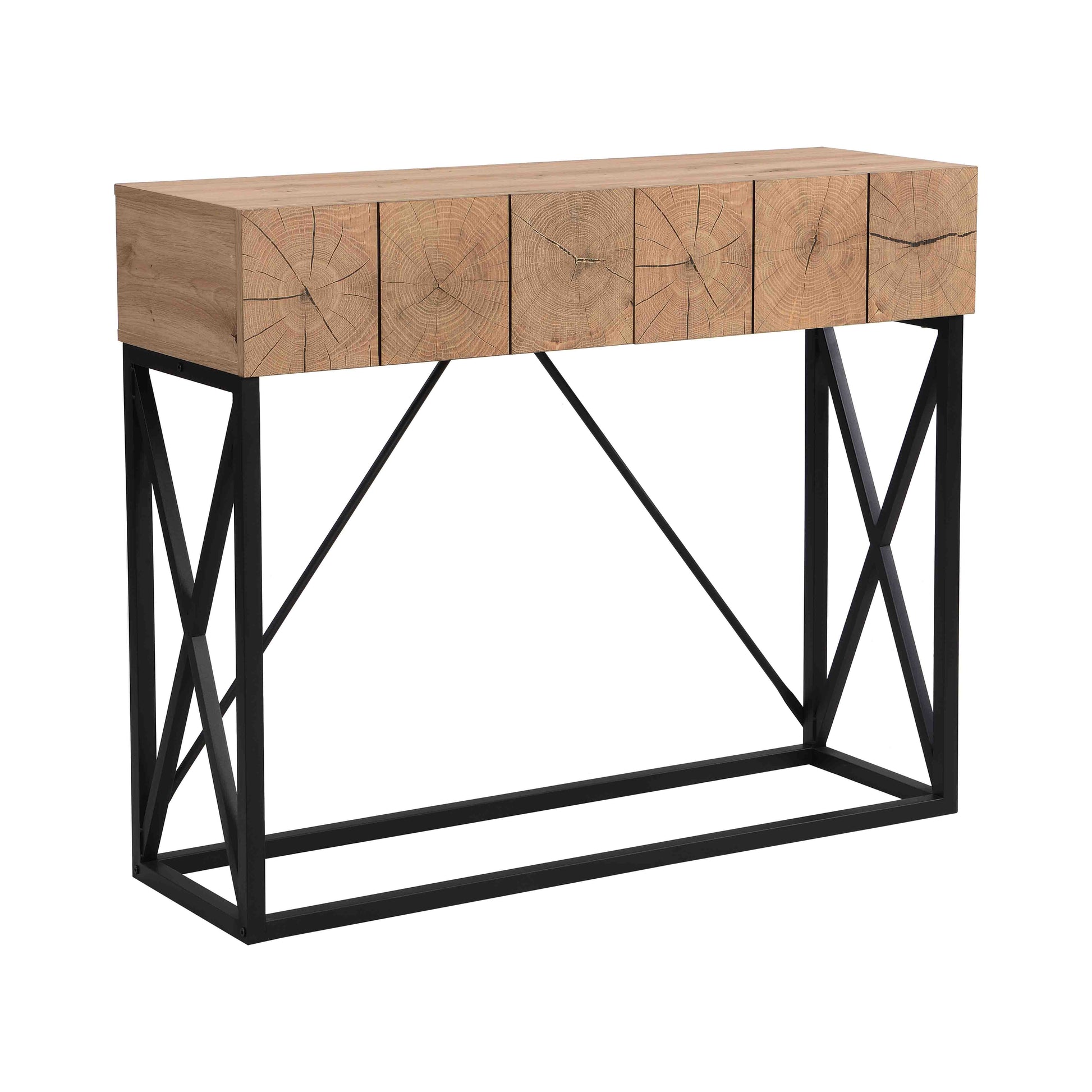 43.31'' Luxury Wood Sofa Table, Industrial Console Table For Entryway, Hallway Tables With Two Drawers For Living Room Natural Mdf Iron