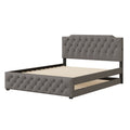 Queen Size Upholstered Platform Bed With Twin Size Trundle And 2 Sets Of Usb Ports On Each Side, Linen Fabric, Gray Queen Gray Linen