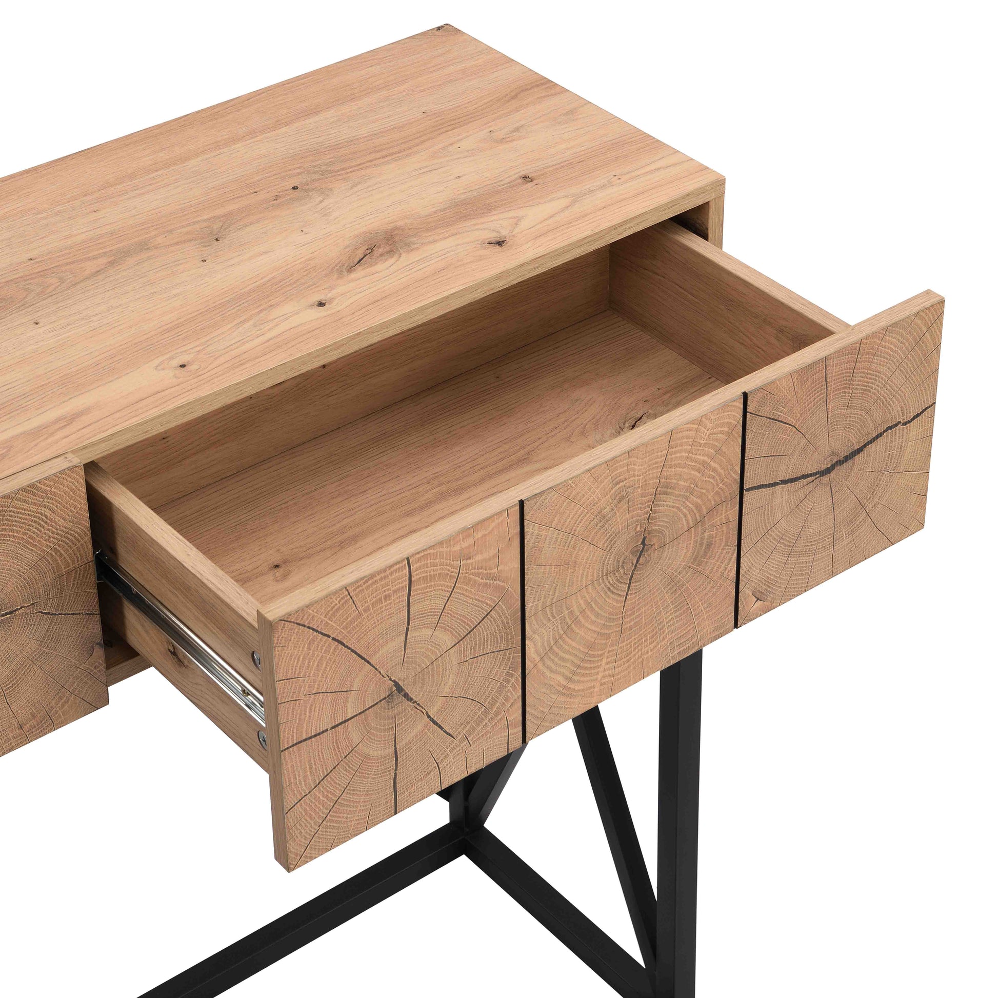 43.31'' Luxury Wood Sofa Table, Industrial Console Table For Entryway, Hallway Tables With Two Drawers For Living Room Natural Mdf Iron