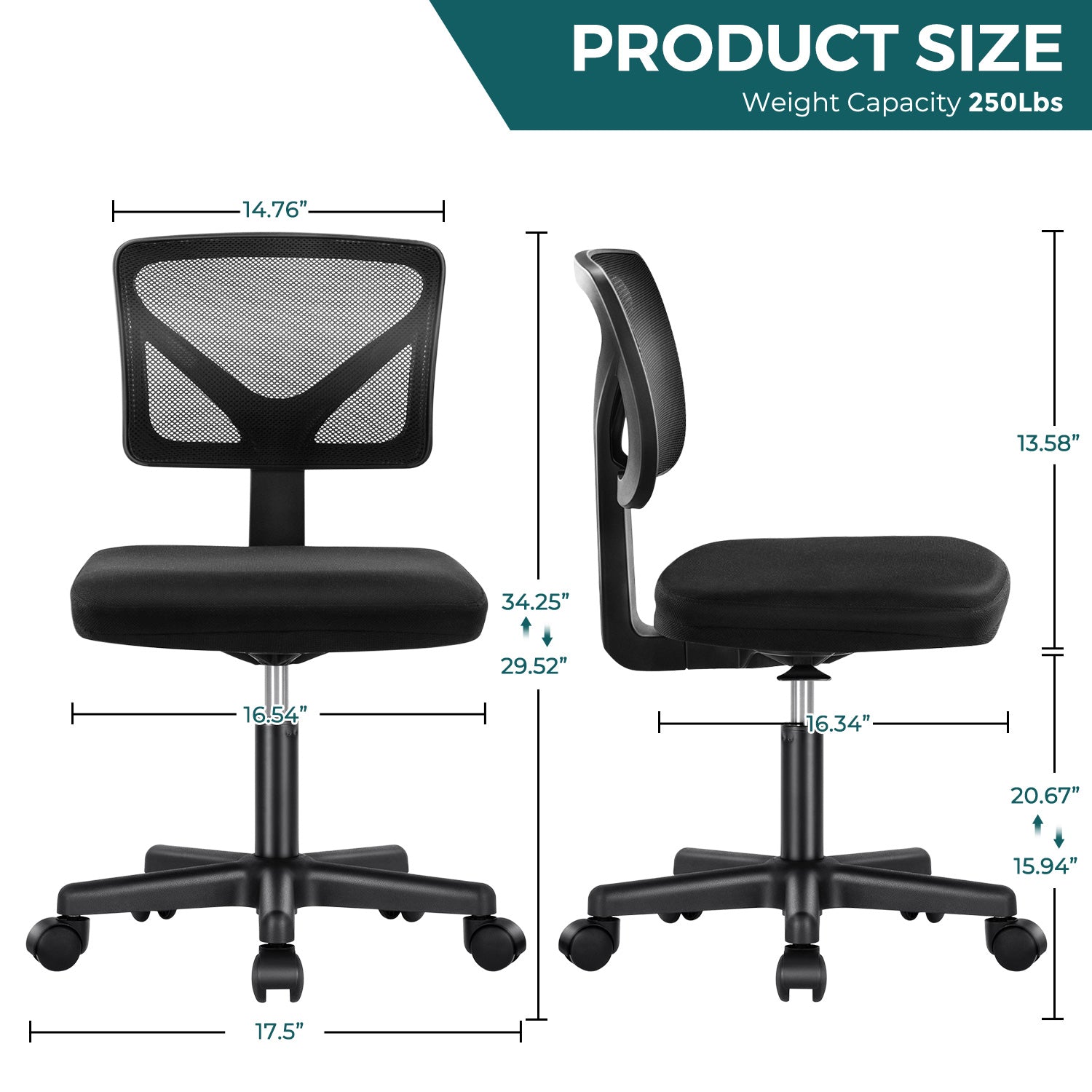 Sweetcrispy Armless Desk Chair Small Home Office Chair With Lumbar Support Black Nylon Mesh