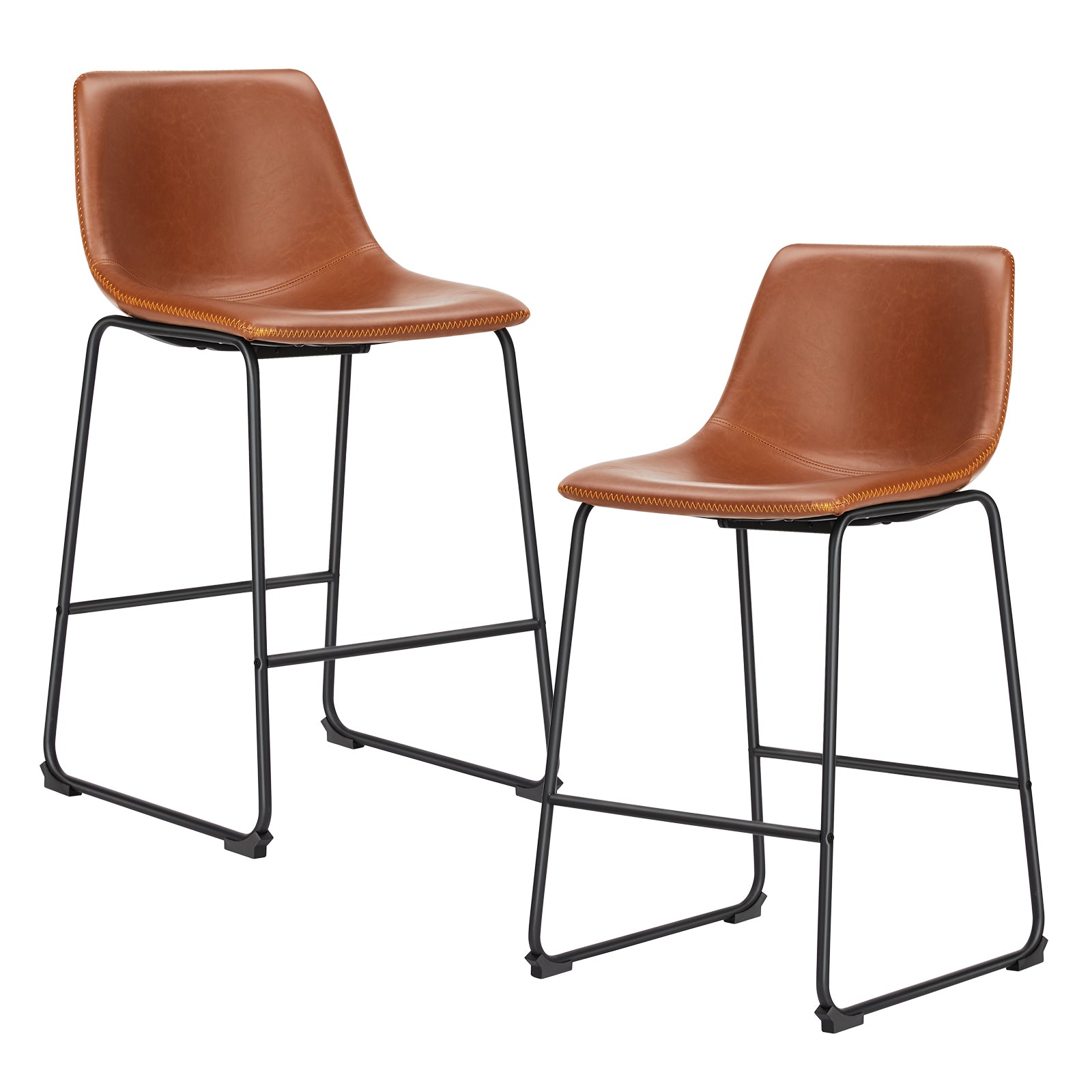 Sweetcrispy 26 Inch Counter Height Bar Stools Set Of 2 Leather Barstool With Back And Metal Leg Modern Bar Stools For Kitchen Island Pub Living Room Brown Pu