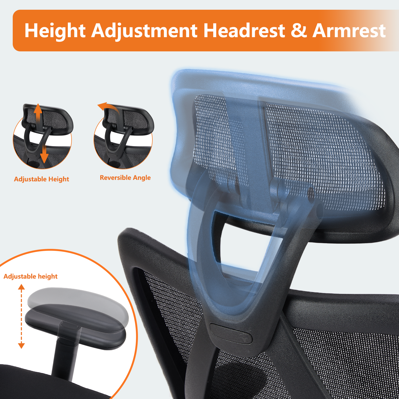 Sweetcrispy High Back Ergonomic Office Chair Adjustable Headrest And Waistrest Mesh Desk Chair Black Nylon Mesh