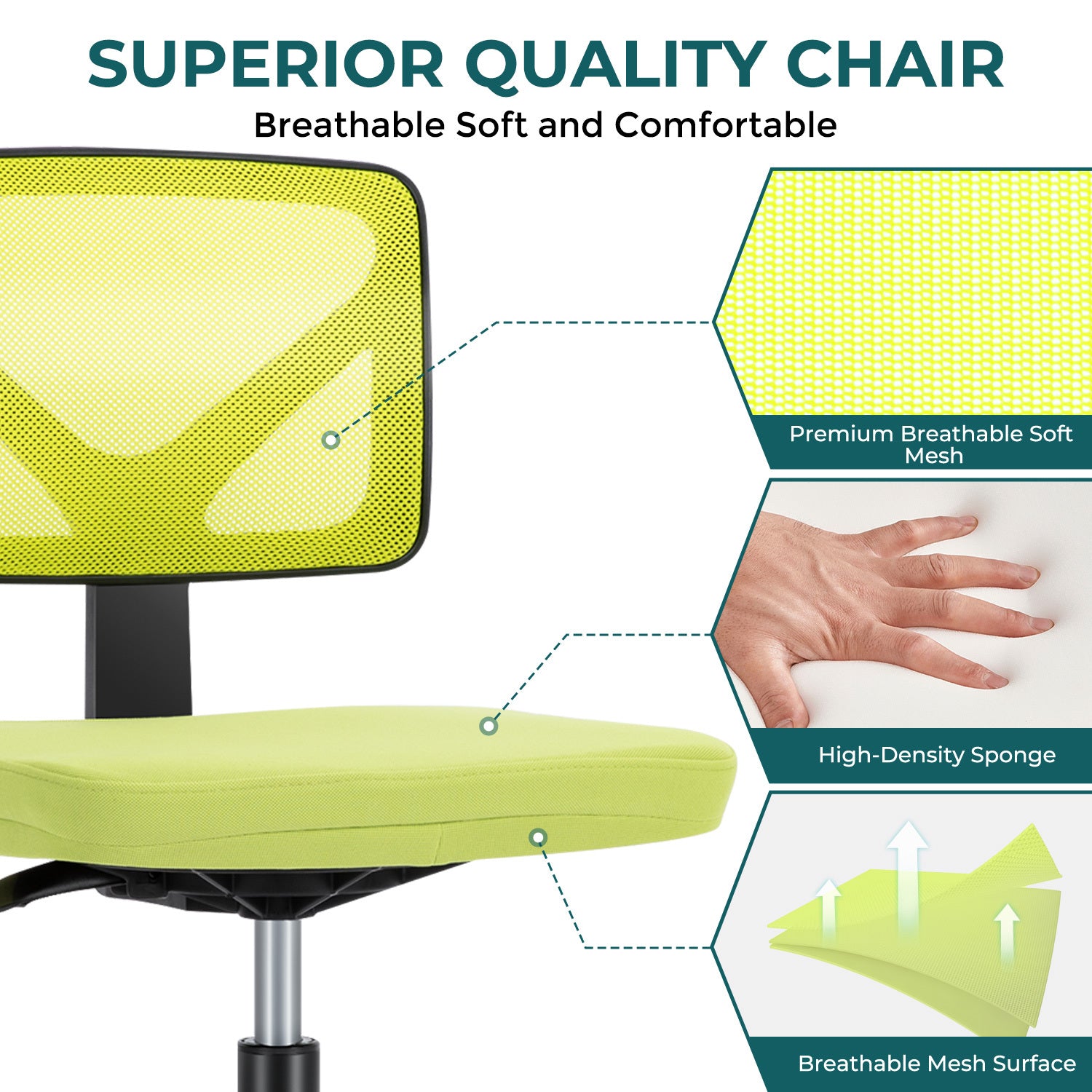 Sweetcrispy Armless Desk Chair Small Home Office Chair With Lumbar Support Green Nylon Mesh