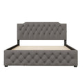 Queen Size Upholstered Platform Bed With Twin Size Trundle And 2 Sets Of Usb Ports On Each Side, Linen Fabric, Gray Queen Gray Linen
