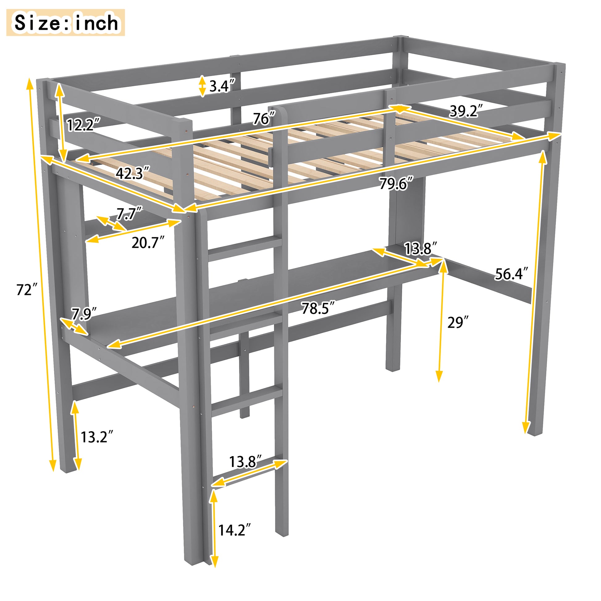 Twin Size Loft Bed With Convenient Desk, Shelves, And Ladder, White Similar Sku:Sm001302Aae Box Spring Not Required Gray Wood Bedroom Pine