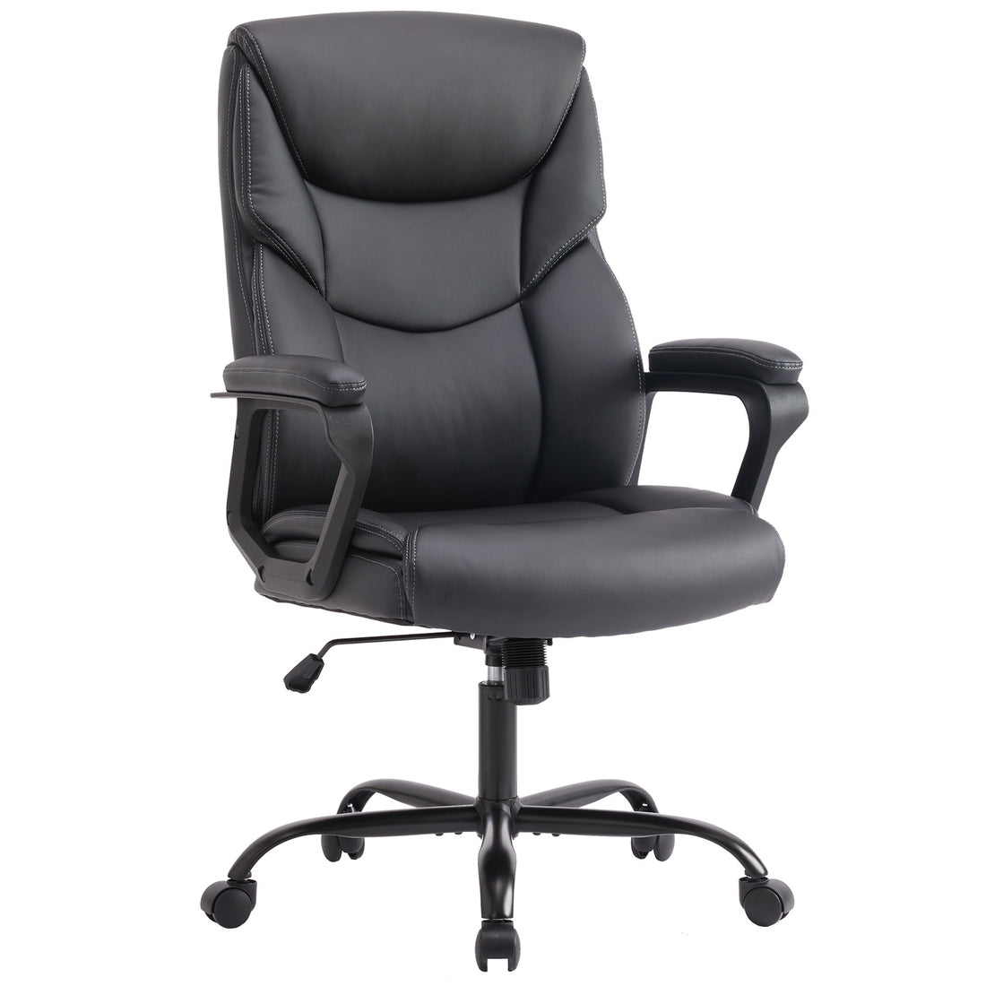Sweetcrispy Home Office Chair Ergonomic Pu Leather Desk Chair With Armrests Black Pu Leather