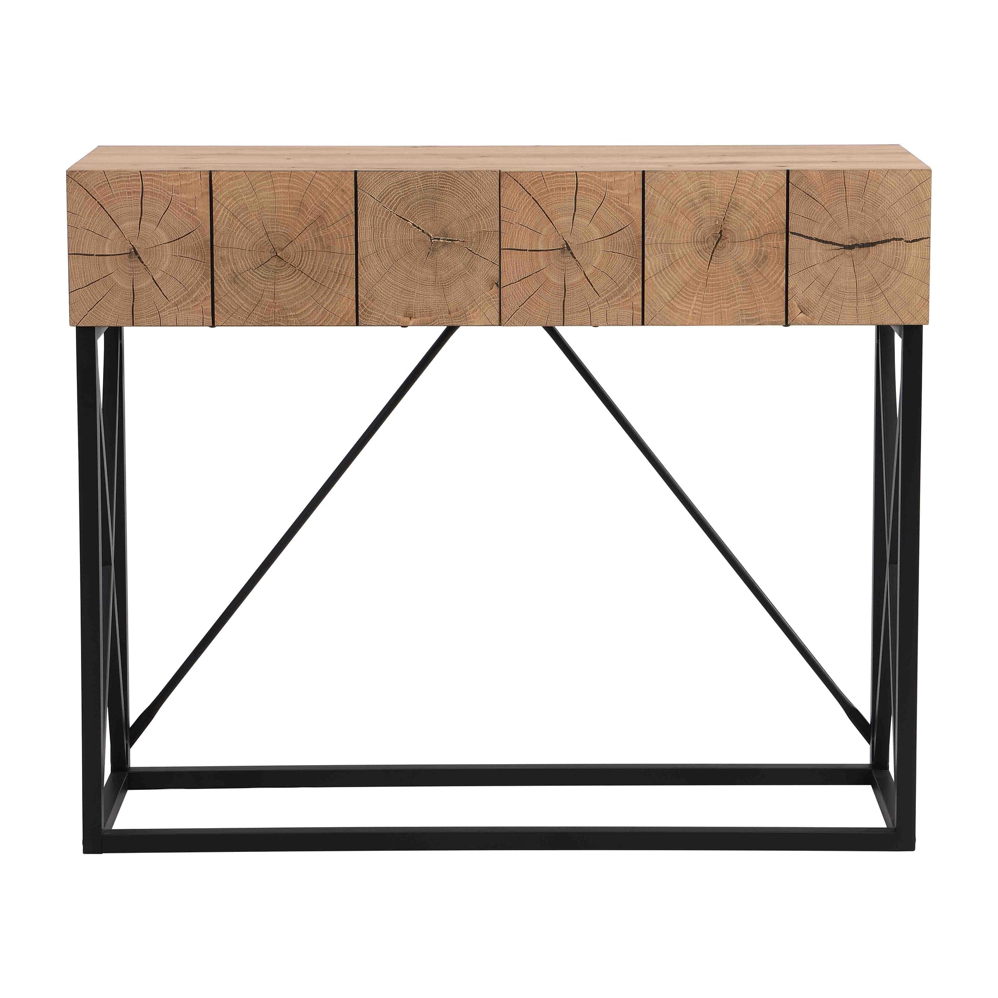 43.31'' Luxury Wood Sofa Table, Industrial Console Table For Entryway, Hallway Tables With Two Drawers For Living Room Natural Mdf Iron