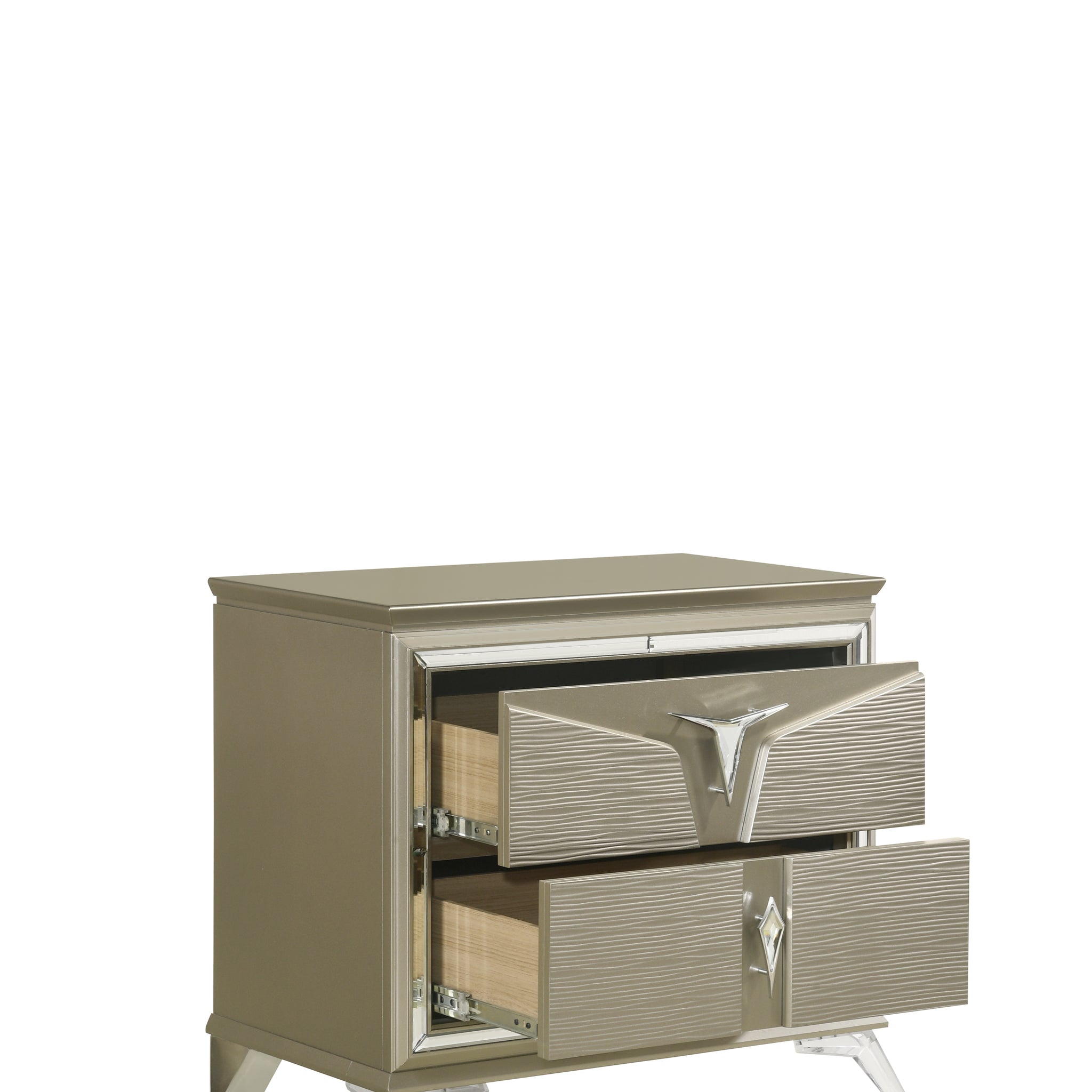 Samantha Modern Style 2 Drawer Nightstand Made With Wood & Mirrored Accents Silver 2 Drawers Bedside Cabinet Bedroom Contemporary,Modern Wood