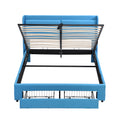 Queen Size Storage Upholstered Hydraulic Platform Bed With 2 Drawers, Blue Box Spring Not Required Queen Blue Metal Bedroom Bed Frame Linen Upholstered