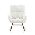 Off White Teddy Fabric Rocking Chair White Metal