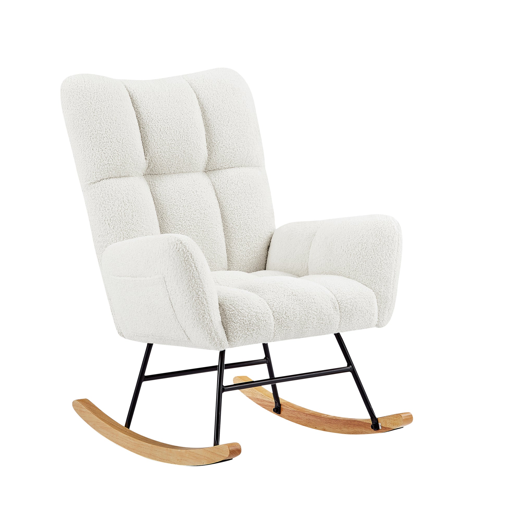 Off White Teddy Fabric Rocking Chair White Metal