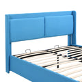 Queen Size Storage Upholstered Hydraulic Platform Bed With 2 Drawers, Blue Box Spring Not Required Queen Blue Metal Bedroom Bed Frame Linen Upholstered