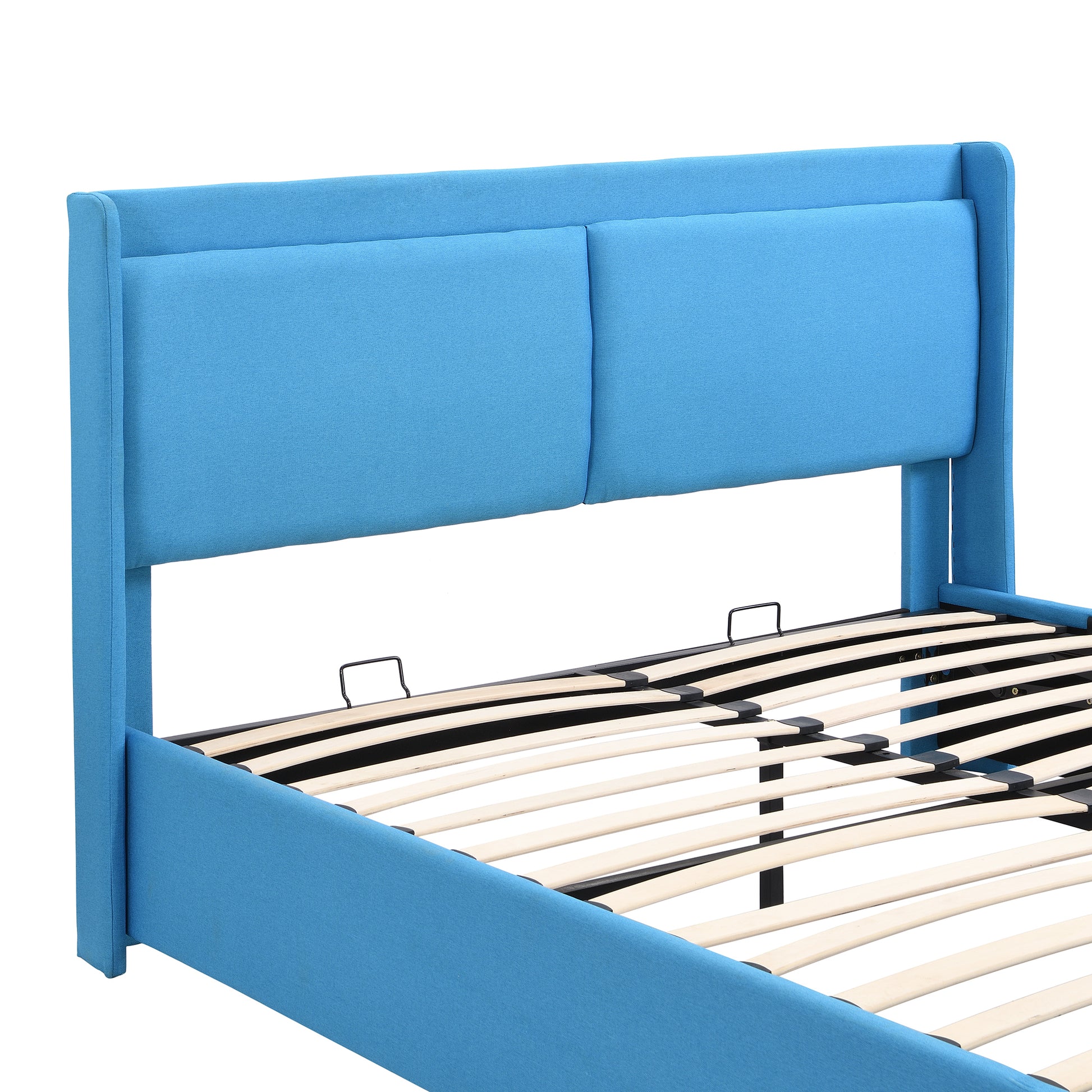 Queen Size Storage Upholstered Hydraulic Platform Bed With 2 Drawers, Blue Box Spring Not Required Queen Blue Metal Bedroom Bed Frame Linen Upholstered