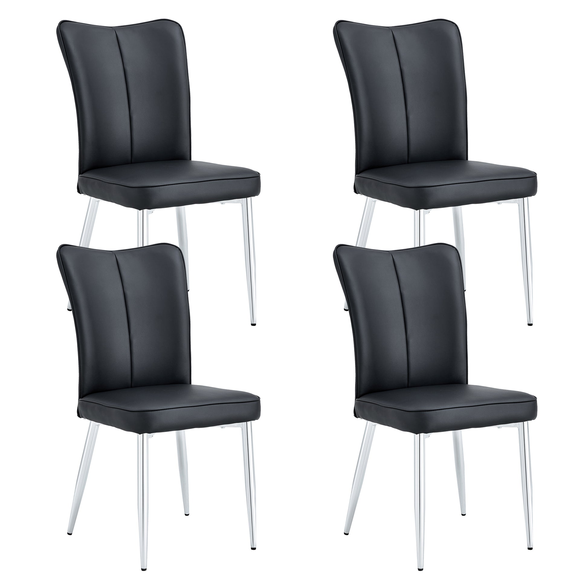 Modern Minimalist Dining Chairs, Black Pu Leather Curved Backrest And Seat Cushions, Electroplated Metal Chair Legs, Suitable For Restaurants, Bedrooms, And Living Rooms. A Set Of 4 Chairs.008 Black Pu