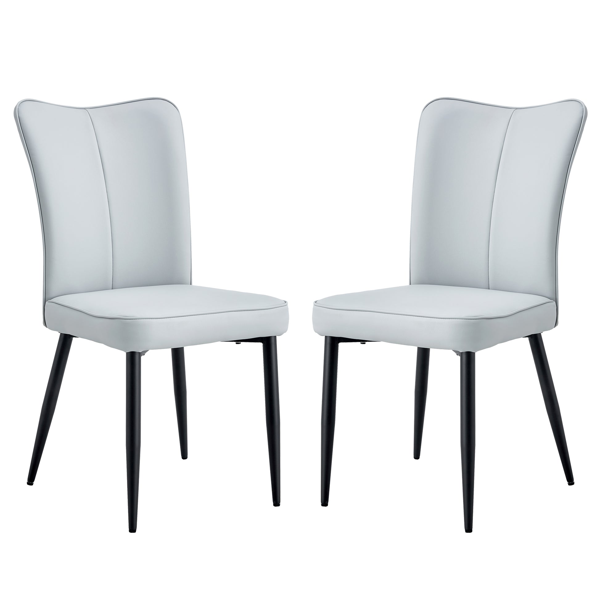 Modern Minimalist Dining Chairs And Office Chairs. 2 Piece Set Of Light Gray Pu Seats With Black Metal Legs. Suitable For Restaurants, Living Rooms, And Offices. C 008 Light Gray Pu