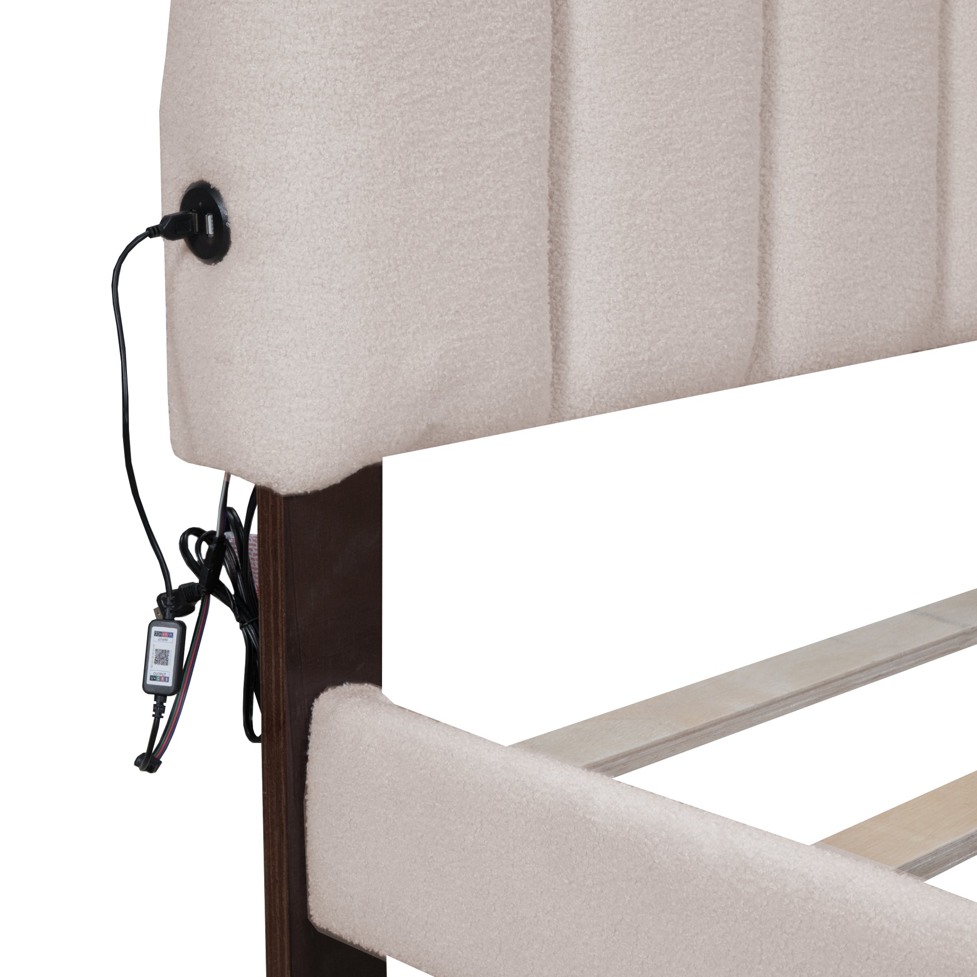 Teddy Fleece Queen Size Upholstered Platform Bed With 1 Nightstand, Beige Beige Fleece