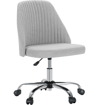 Sweetcrispy Armless Home Office Desk Chair With Wheels Adjustable Swivel Task Computer Vanity Chair For Small Spaces Gray Fabric